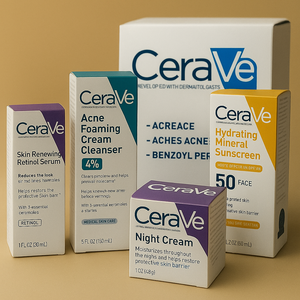 CeraVe 4 In 1 Skincare Kit Night Cream, Sunblock, Cleanser & Serum For Radiant Skin